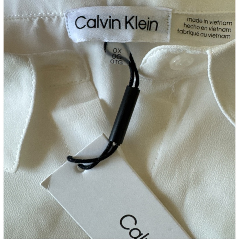 Calvin Klein Women's White Ruffle Flutter Sleeve Button Up Shirt Top - Picture 4 of 4